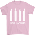 Four Candles Fork Handles Funny Two Ronnies Mens T-Shirt Cotton Gildan Light Pink