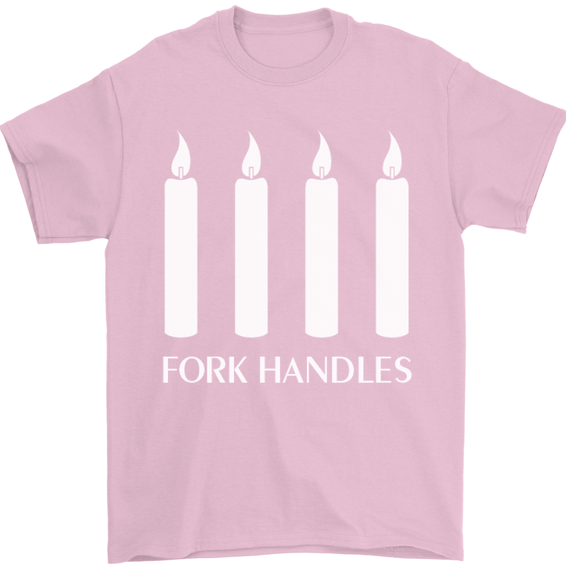 Four Candles Fork Handles Funny Two Ronnies Mens T-Shirt Cotton Gildan Light Pink