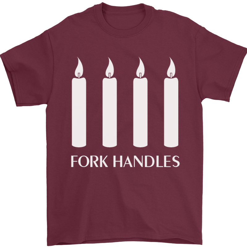 Four Candles Fork Handles Funny Two Ronnies Mens T-Shirt Cotton Gildan Maroon