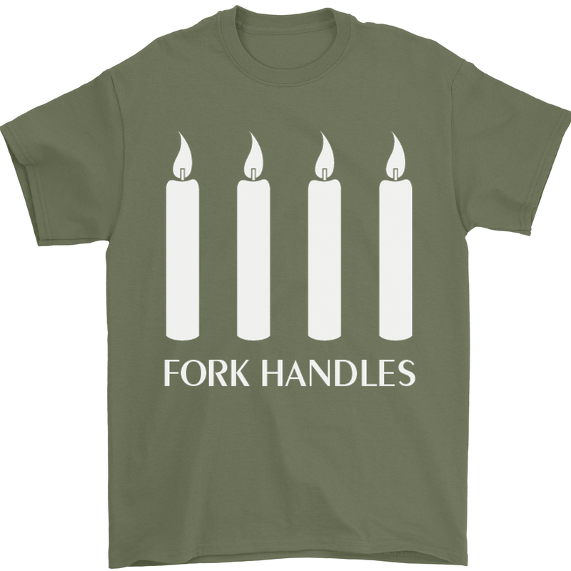Four Candles Fork Handles Funny Two Ronnies Mens T-Shirt Cotton Gildan Military Green
