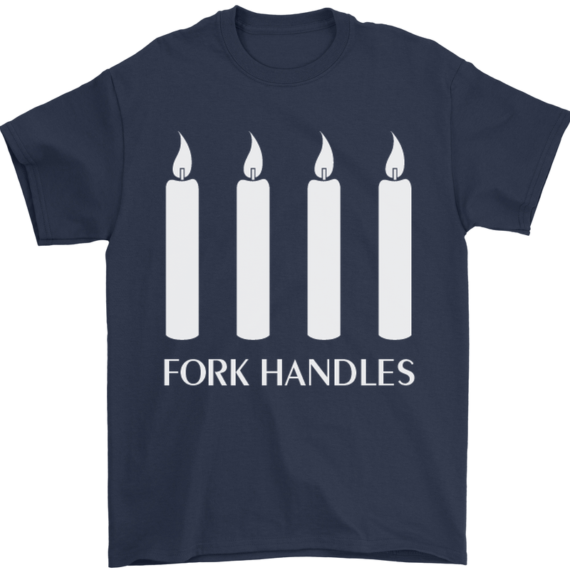 Four Candles Fork Handles Funny Two Ronnies Mens T-Shirt Cotton Gildan Navy Blue