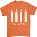 Four Candles Fork Handles Funny Two Ronnies Mens T-Shirt Cotton Gildan Orange