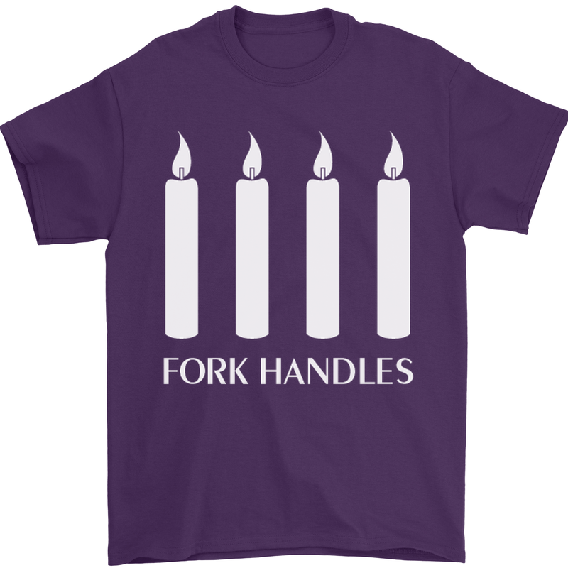 Four Candles Fork Handles Funny Two Ronnies Mens T-Shirt Cotton Gildan Purple