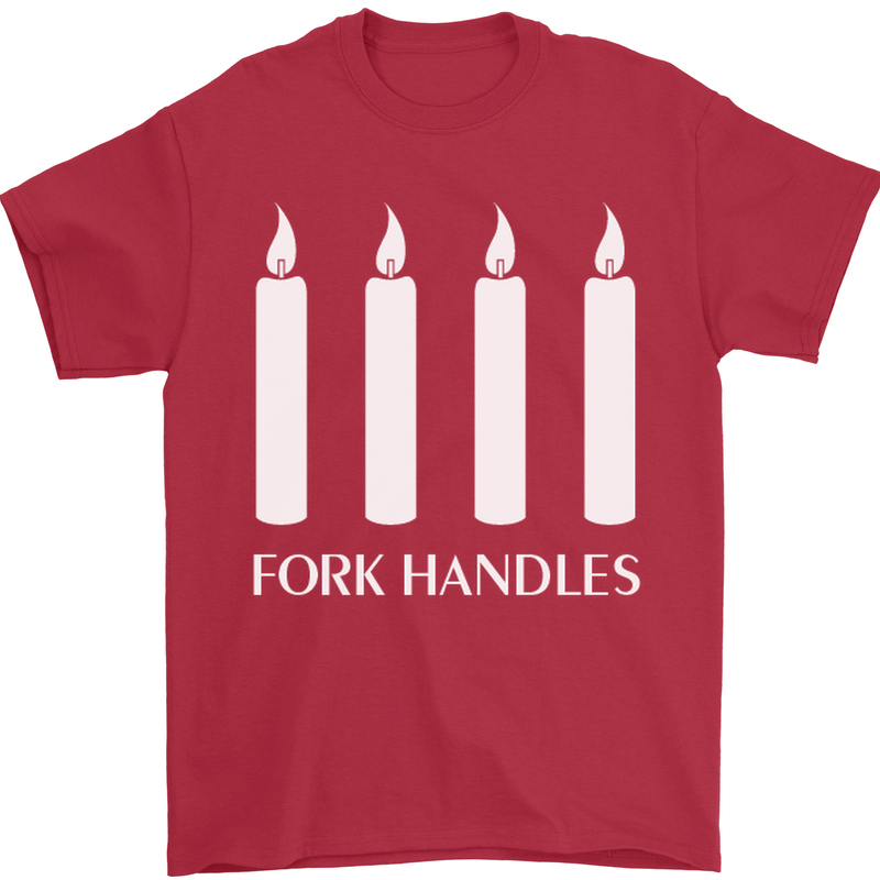 Four Candles Fork Handles Funny Two Ronnies Mens T-Shirt Cotton Gildan Red