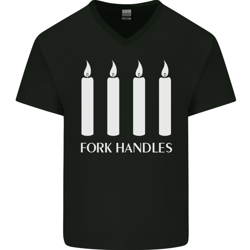 Four Candles Fork Handles Funny Two Ronnies Mens V-Neck Cotton T-Shirt Black