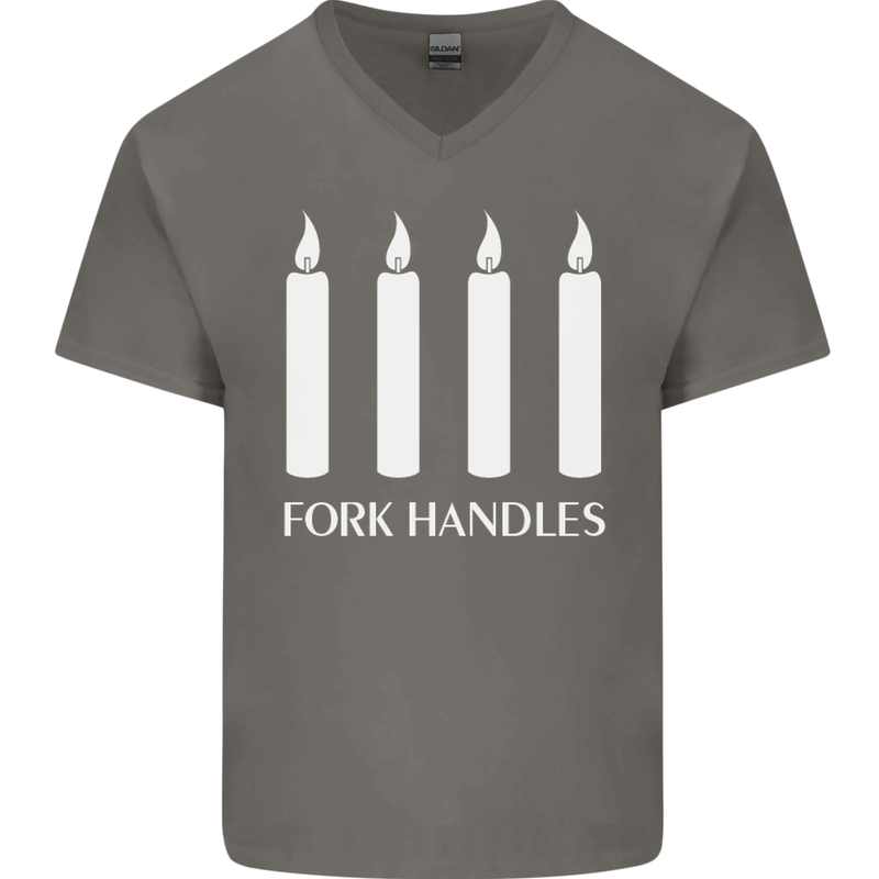 Four Candles Fork Handles Funny Two Ronnies Mens V-Neck Cotton T-Shirt Charcoal