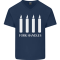 Four Candles Fork Handles Funny Two Ronnies Mens V-Neck Cotton T-Shirt Navy Blue