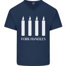 Four Candles Fork Handles Funny Two Ronnies Mens V-Neck Cotton T-Shirt Navy Blue