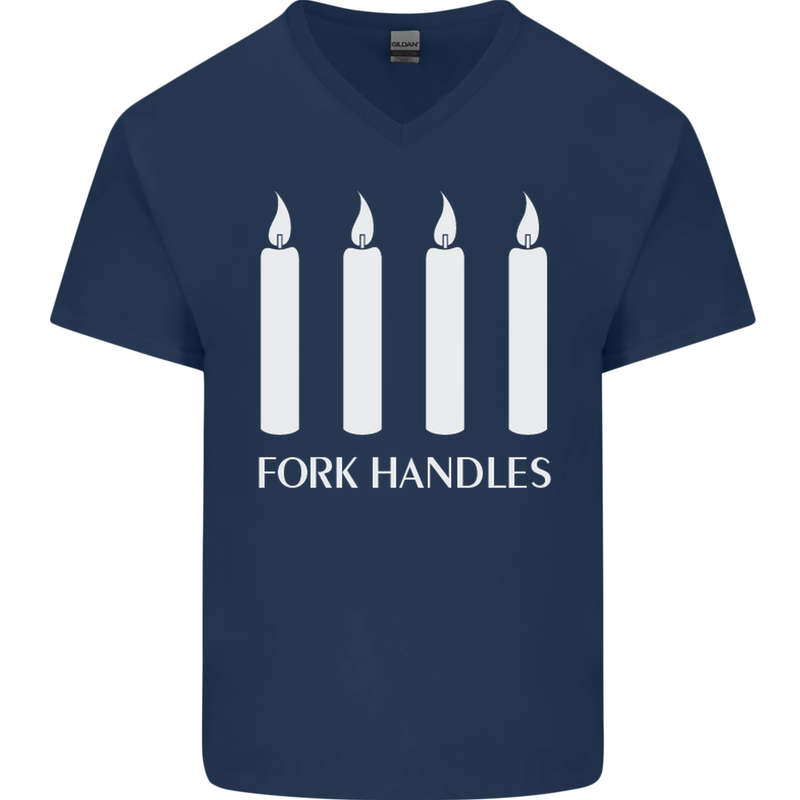 Four Candles Fork Handles Funny Two Ronnies Mens V-Neck Cotton T-Shirt Navy Blue