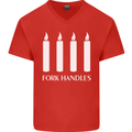 Four Candles Fork Handles Funny Two Ronnies Mens V-Neck Cotton T-Shirt Red