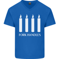 Four Candles Fork Handles Funny Two Ronnies Mens V-Neck Cotton T-Shirt Royal Blue