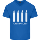 Four Candles Fork Handles Funny Two Ronnies Mens V-Neck Cotton T-Shirt Royal Blue