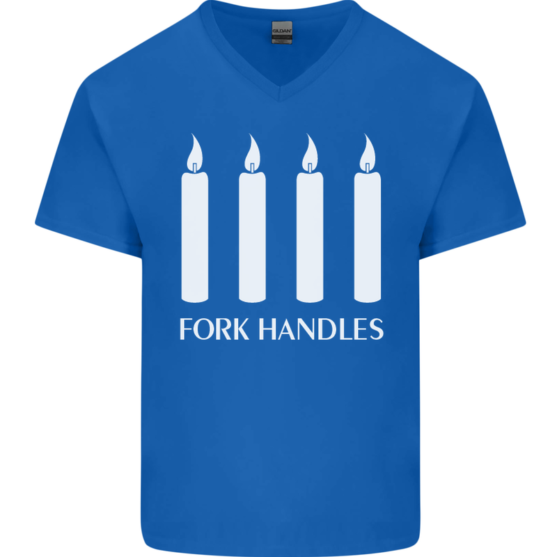 Four Candles Fork Handles Funny Two Ronnies Mens V-Neck Cotton T-Shirt Royal Blue