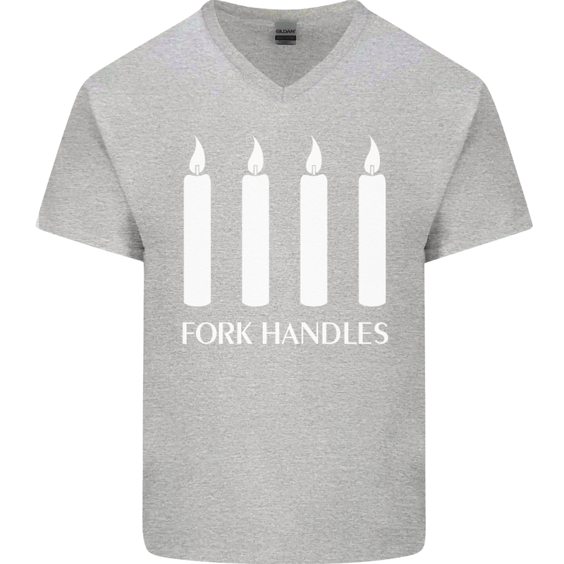 Four Candles Fork Handles Funny Two Ronnies Mens V-Neck Cotton T-Shirt Sports Grey