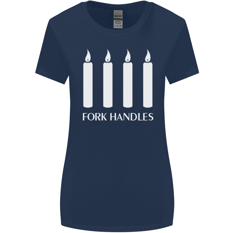 Four Candles Fork Handles Funny Two Ronnies Womens Wider Cut T-Shirt Navy Blue