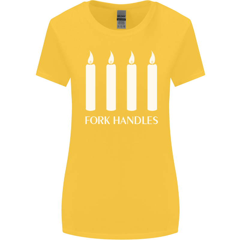 Four Candles Fork Handles Funny Two Ronnies Womens Wider Cut T-Shirt Yellow