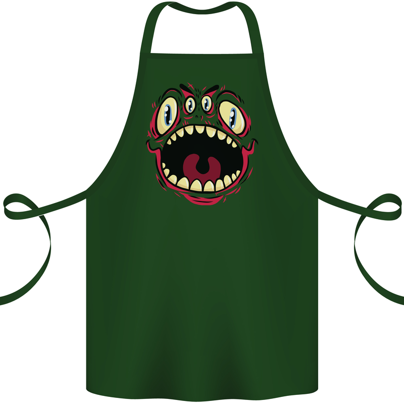 Four Eyed Scary Monster Halloween Cotton Apron 100% Organic Forest Green