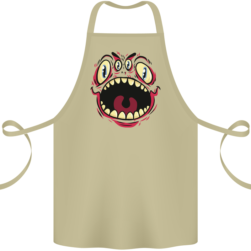 Four Eyed Scary Monster Halloween Cotton Apron 100% Organic Khaki