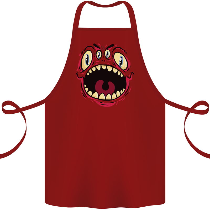 Four Eyed Scary Monster Halloween Cotton Apron 100% Organic Maroon