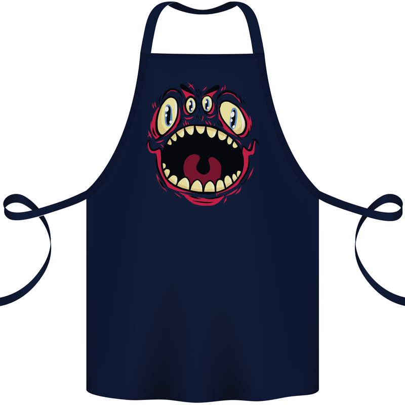 Four Eyed Scary Monster Halloween Cotton Apron 100% Organic Navy Blue