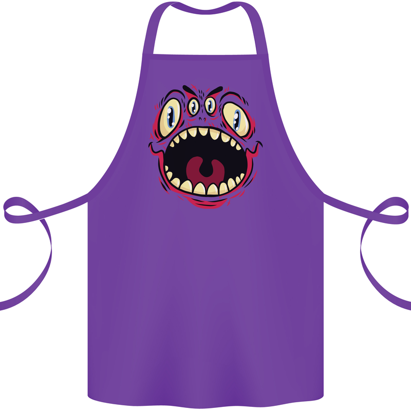 Four Eyed Scary Monster Halloween Cotton Apron 100% Organic Purple