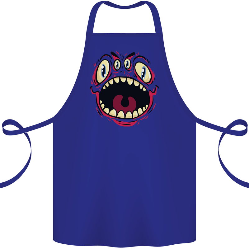 Four Eyed Scary Monster Halloween Cotton Apron 100% Organic Royal Blue