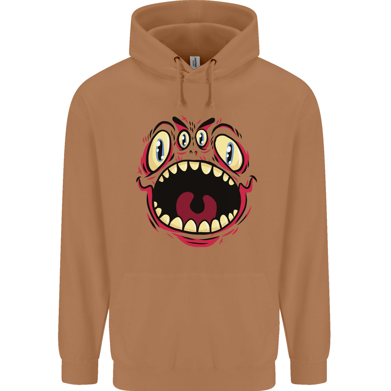 Four Eyed Scary Monster Halloween Mens 80% Cotton Hoodie Caramel Latte