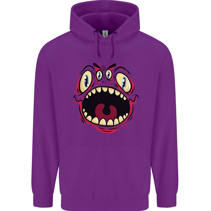 Four Eyed Scary Monster Halloween Mens 80% Cotton Hoodie Purple