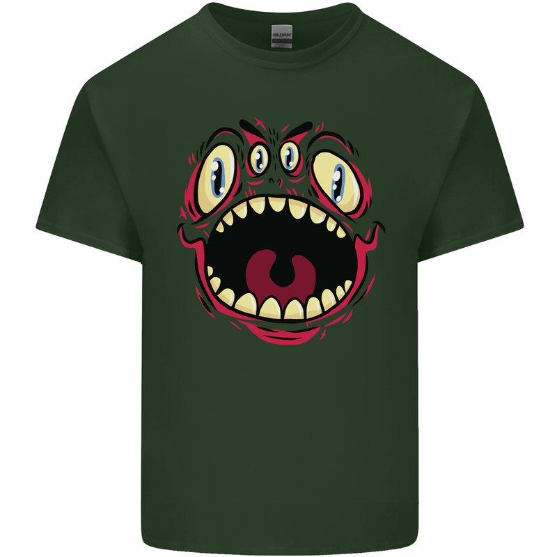 Four Eyed Scary Monster Halloween Mens Cotton T-Shirt Tee Top Forest Green