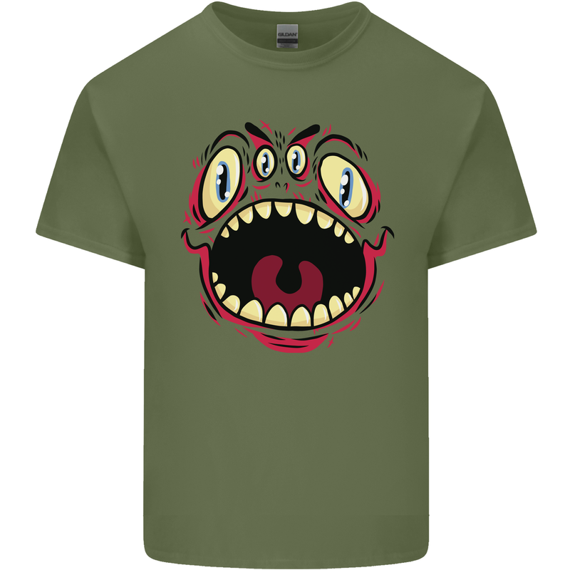 Four Eyed Scary Monster Halloween Mens Cotton T-Shirt Tee Top Military Green