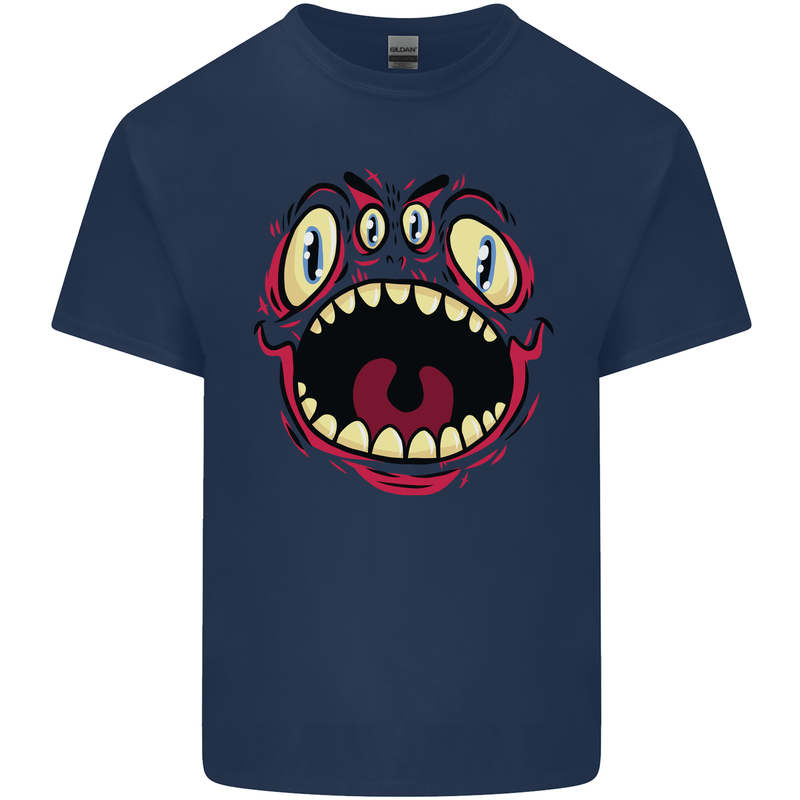 Four Eyed Scary Monster Halloween Mens Cotton T-Shirt Tee Top Navy Blue