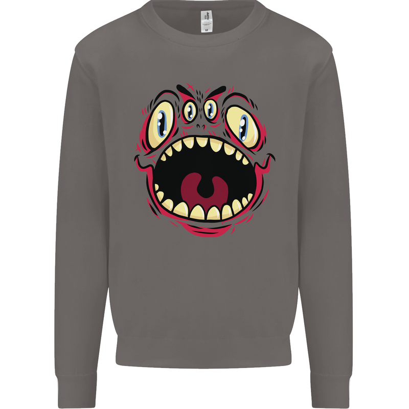 Four Eyed Scary Monster Halloween Mens Sweatshirt Jumper Charcoal