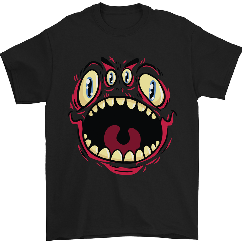 Four Eyed Scary Monster Halloween Mens T-Shirt Cotton Gildan Black