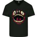 Four Eyed Scary Monster Halloween Mens V-Neck Cotton T-Shirt Black