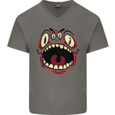 Four Eyed Scary Monster Halloween Mens V-Neck Cotton T-Shirt Charcoal