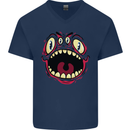 Four Eyed Scary Monster Halloween Mens V-Neck Cotton T-Shirt Navy Blue