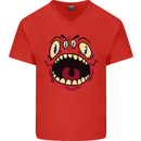 Four Eyed Scary Monster Halloween Mens V-Neck Cotton T-Shirt Red