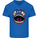 Four Eyed Scary Monster Halloween Mens V-Neck Cotton T-Shirt Royal Blue