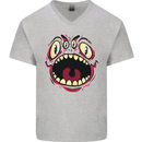 Four Eyed Scary Monster Halloween Mens V-Neck Cotton T-Shirt Sports Grey