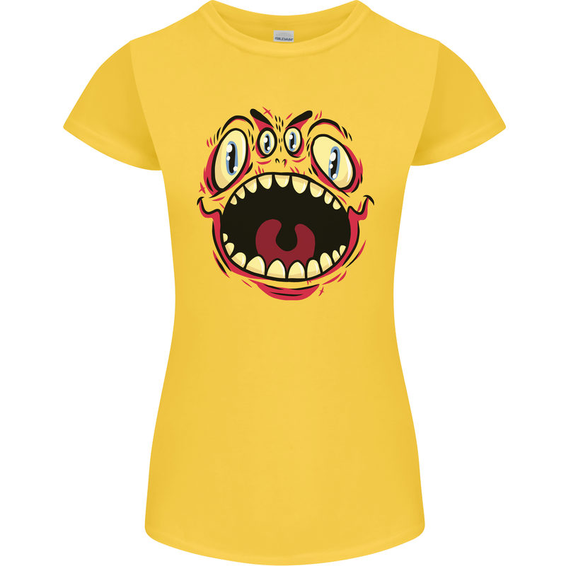 Four Eyed Scary Monster Halloween Womens Petite Cut T-Shirt Yellow
