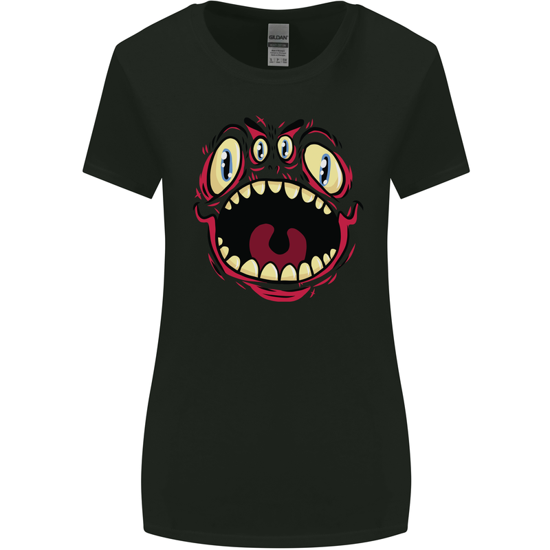 Four Eyed Scary Monster Halloween Womens Wider Cut T-Shirt Black