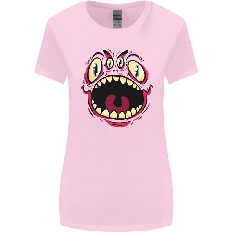 Four Eyed Scary Monster Halloween Womens Wider Cut T-Shirt Light Pink