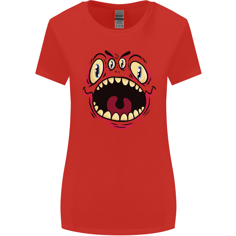 Four Eyed Scary Monster Halloween Womens Wider Cut T-Shirt Red