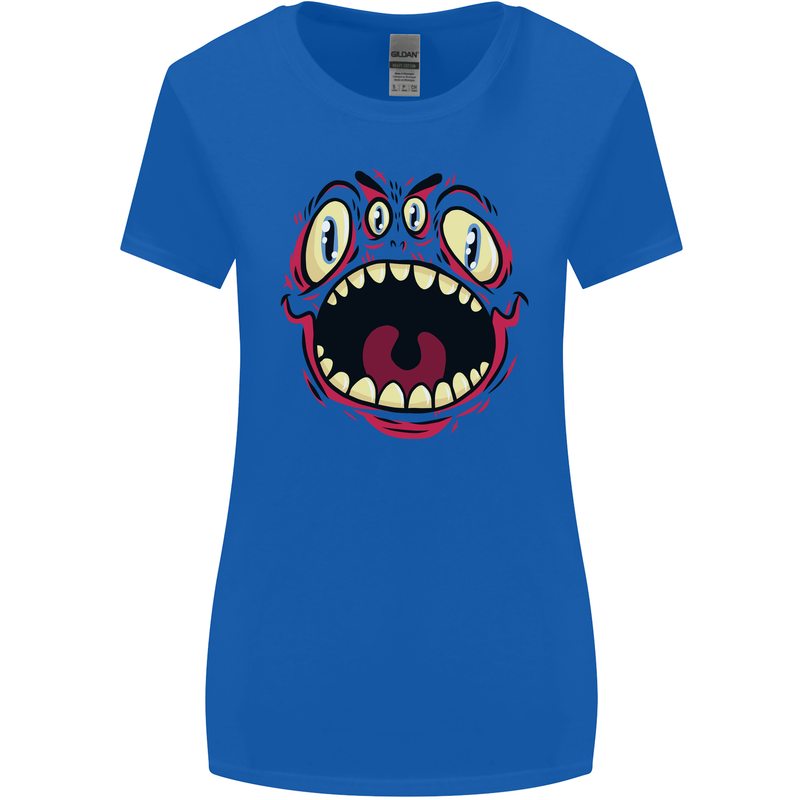Four Eyed Scary Monster Halloween Womens Wider Cut T-Shirt Royal Blue