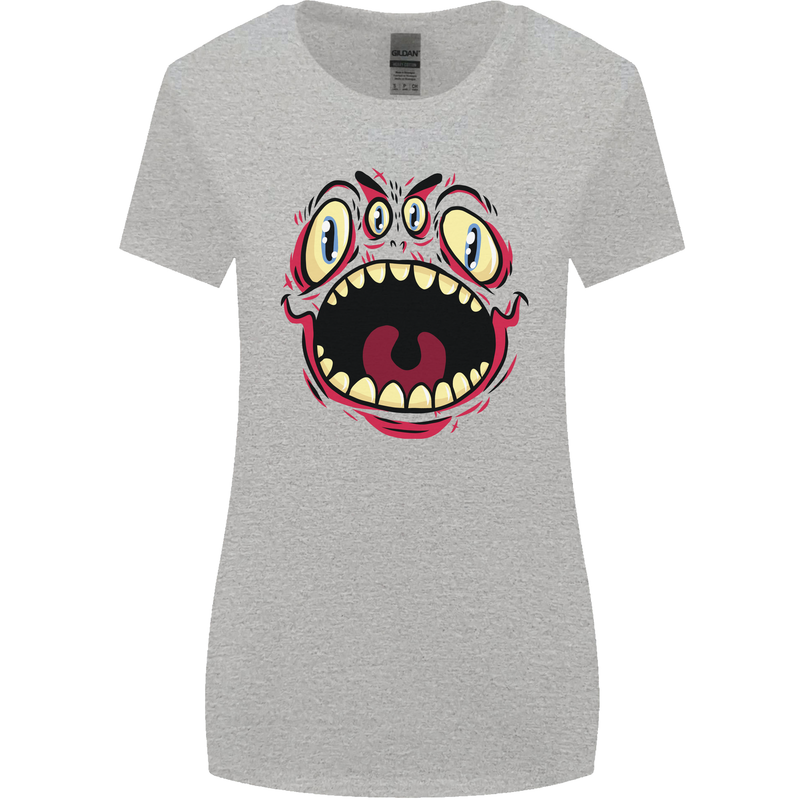 Four Eyed Scary Monster Halloween Womens Wider Cut T-Shirt Sports Grey