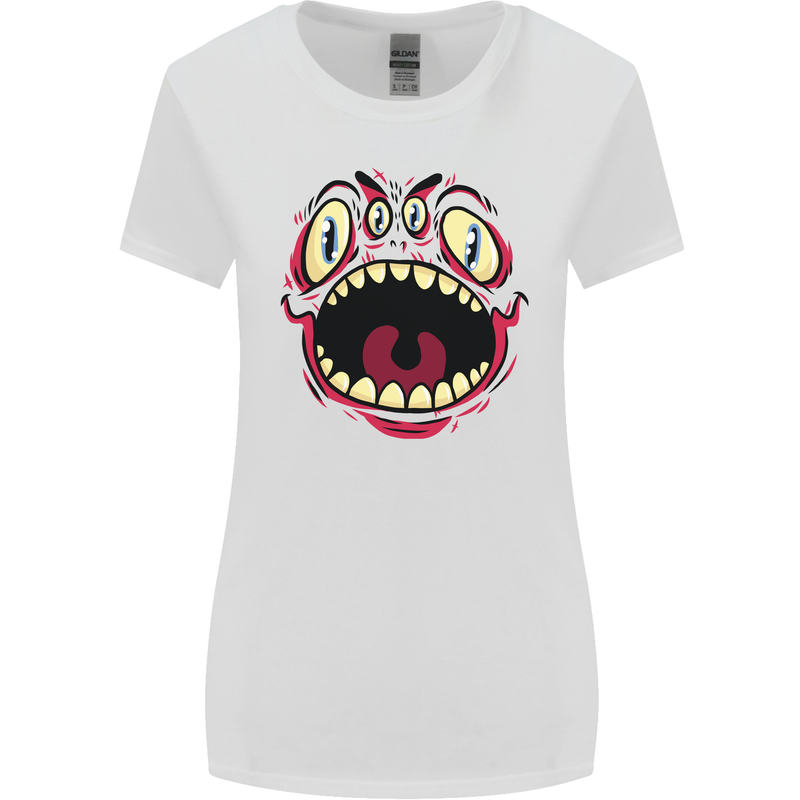 Four Eyed Scary Monster Halloween Womens Wider Cut T-Shirt White