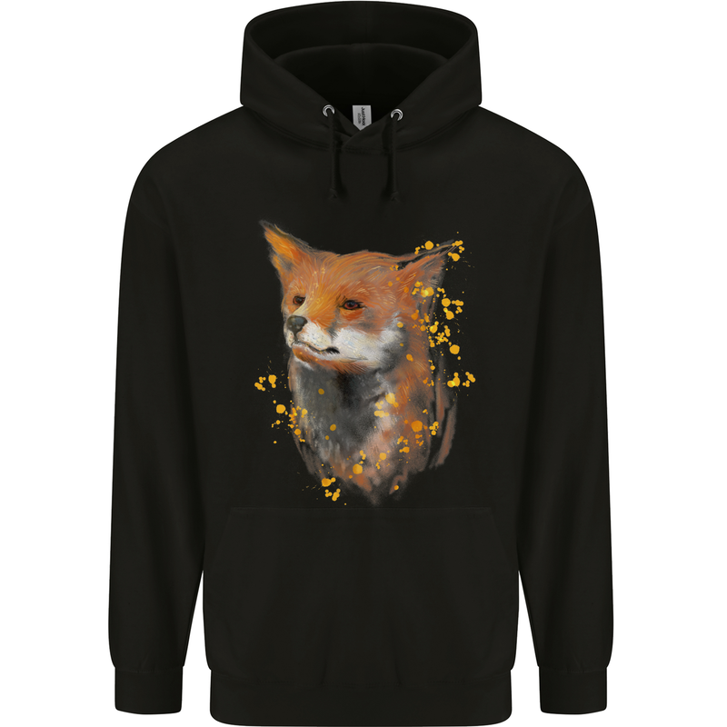 Fox Watercolour Childrens Kids Hoodie Black