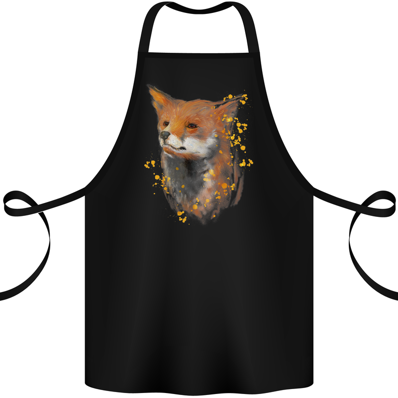 Fox Watercolour Cotton Apron 100% Organic Black