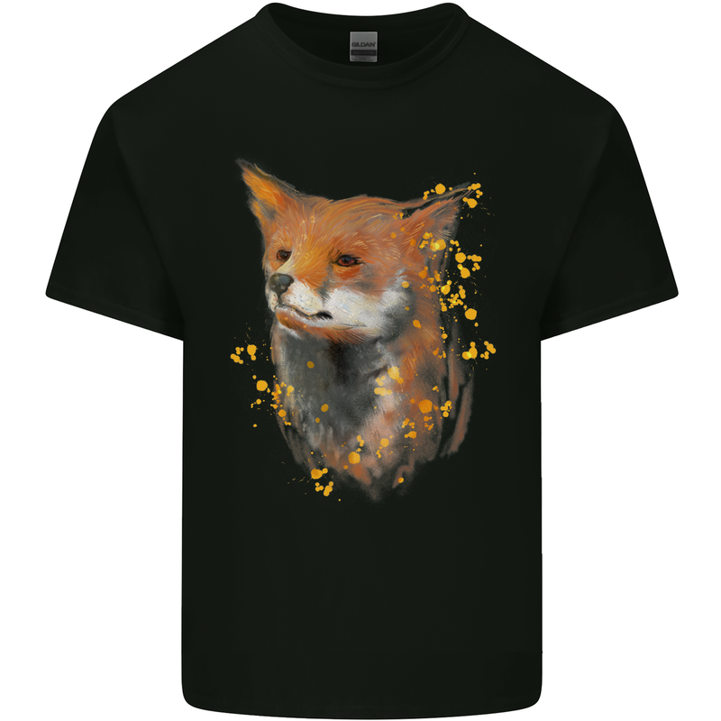 Fox Watercolour Mens Cotton T-Shirt Tee Top Black