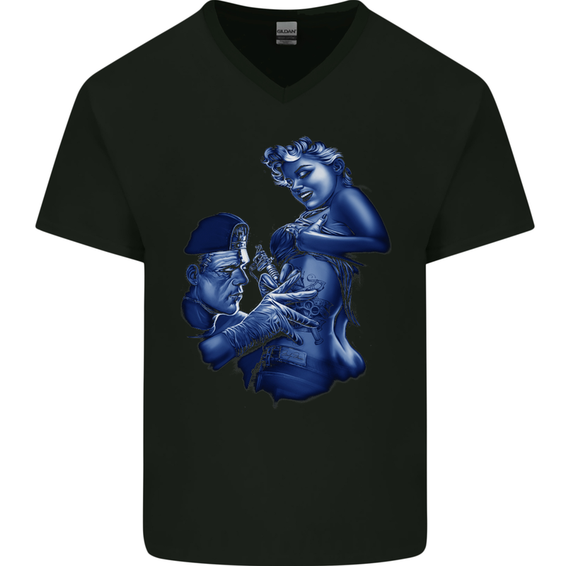 Frankenstein Tattooing Marilyn Halloween Mens V-Neck Cotton T-Shirt Black